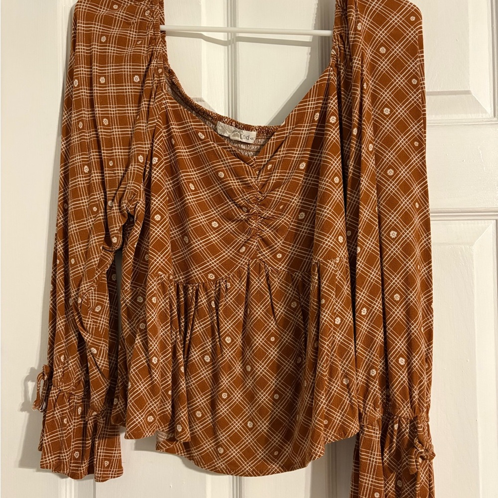 Rewind Brown Plaid Blouse